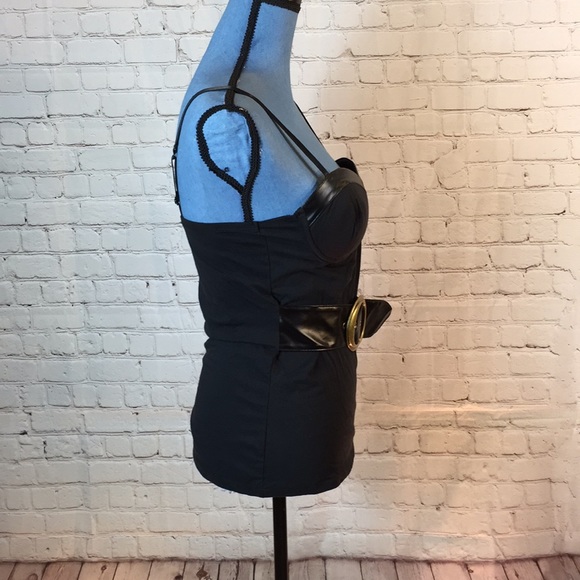 Glo Jeans Top Cami Built in Underwire Faux Leather Belt Accent Medium - Picture 2 of 6